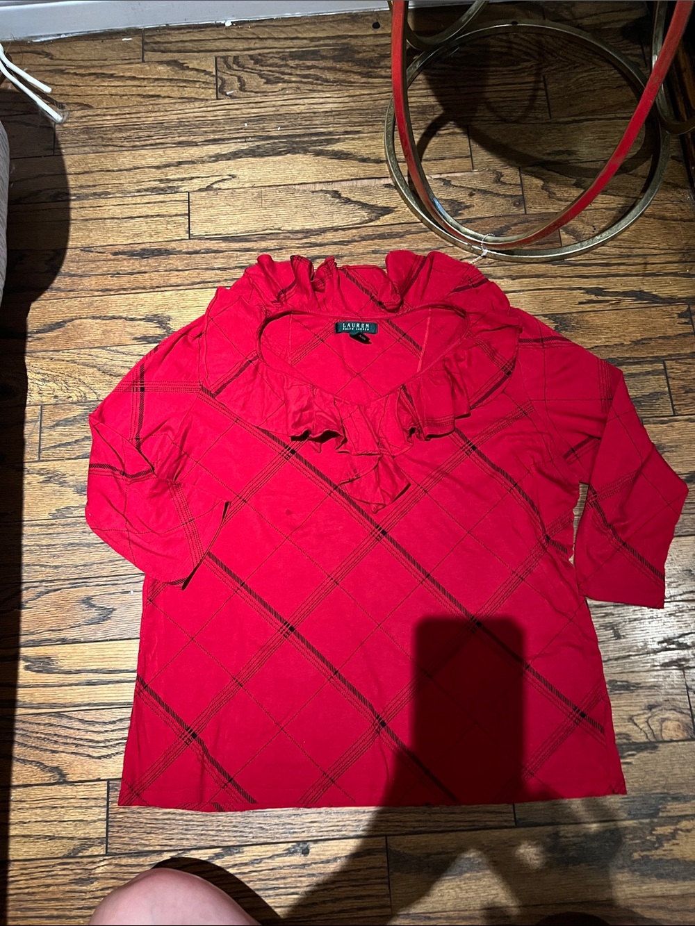 Lauren Ralph Lauren Red Knit Top with Black Plaid
